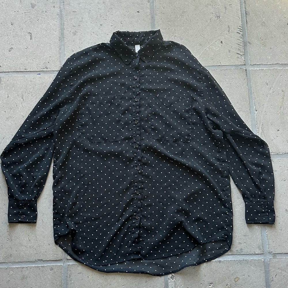 American Apparel Chiffon Button Up Shirt - Polka Dot
